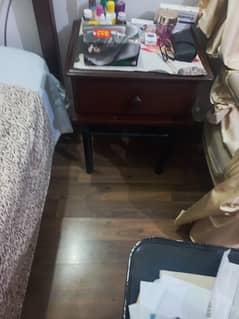 Double bed two sidetable wooden  and iron with mattress