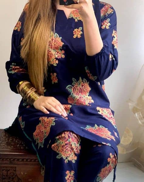 2 Piece Women Stitched Arabic Lawn Printed shirt and trouser. 1