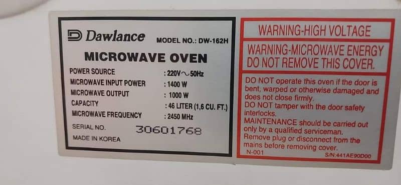 Dawlance microwave oven 46 litre capacity. 6
