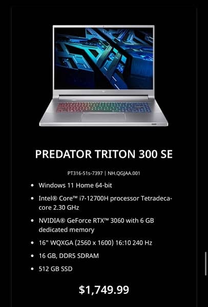 Acer Predator Triton 300 SE 12 gen 7