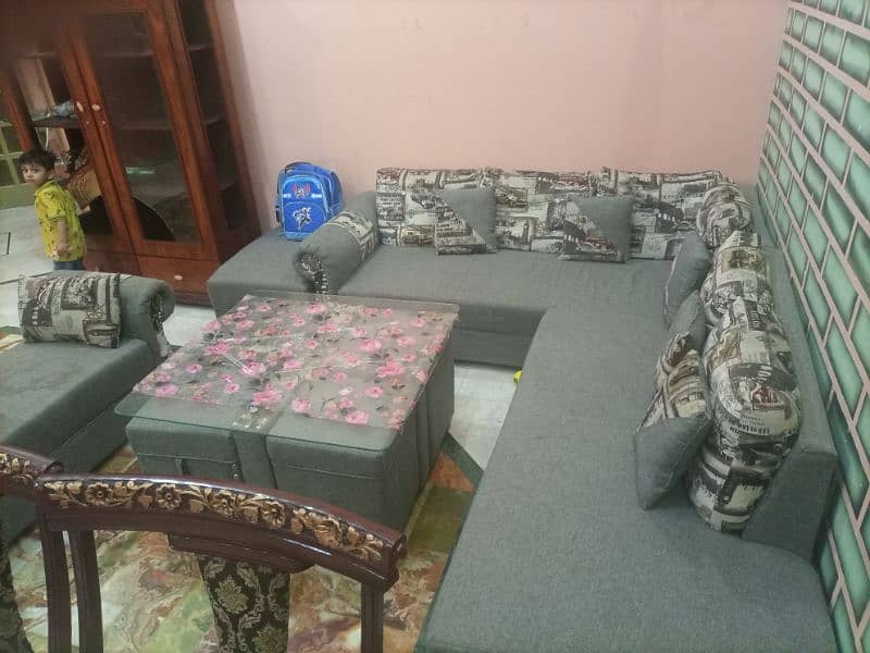 6 seater sofa with devan and table 5