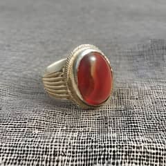 Red Aqeeq With 100% Silver Ring