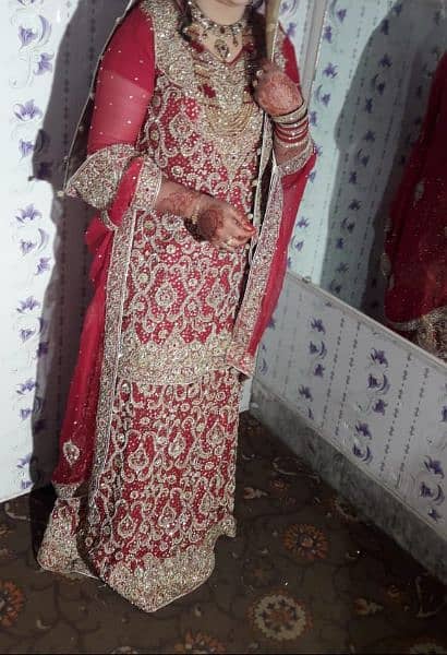 red lehnga for barat bridel with jewlary 0