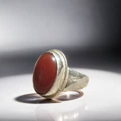 Original Aqeeq Stone with 100% Pure Silver Ring 0