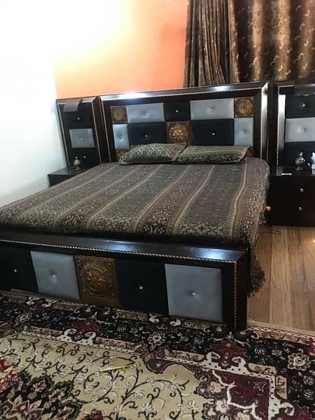 wooden double bed with side tables and spring mattress 5