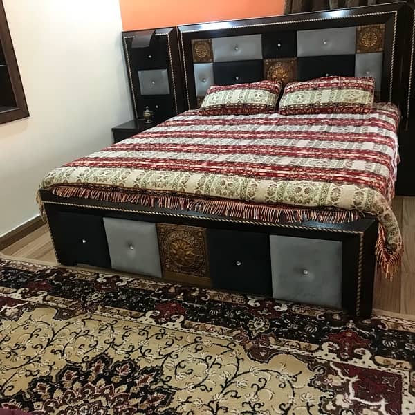 wooden double bed with side tables and spring mattress 8