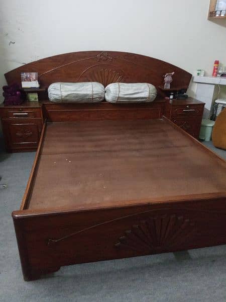 wooden bed, king side bed with side tables attached, very less used 5