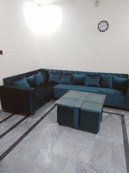L Type Sofa Set With Centre Table and Stools 1