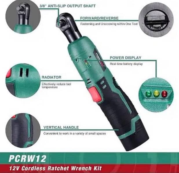 POSENPRO 12V Cordless Ratchet Wrench Kit, 2-Pack Li-Ion Batteries 11
