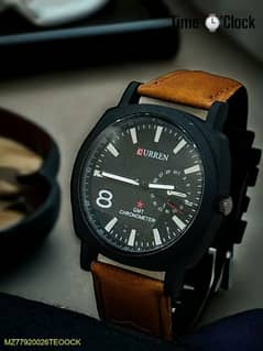 Men's leather strap watch