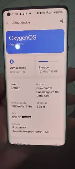 One plus 8 pro 12gb/256gb pin dot 0