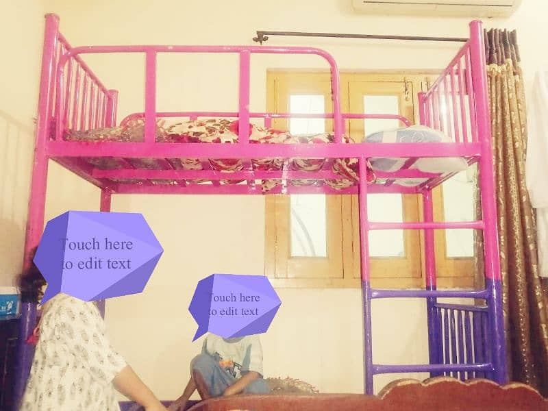 Child Metal Bunk Bed / Corner Less Double Storey Bed 1
