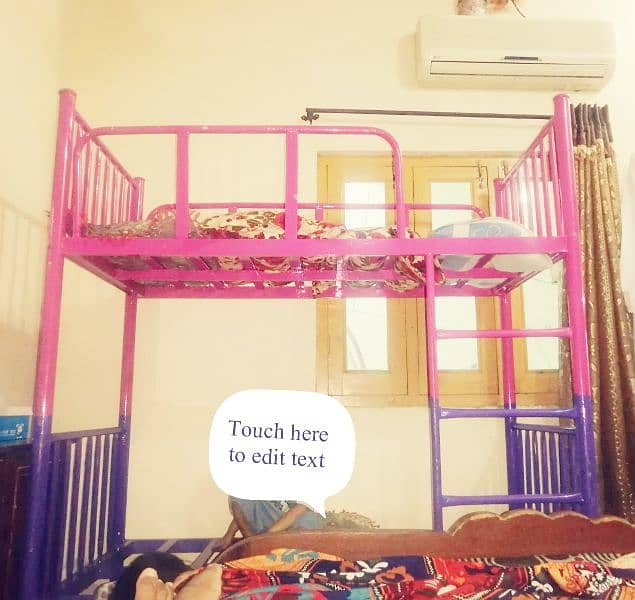 Child Metal Bunk Bed / Corner Less Double Storey Bed 2