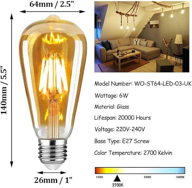 LED EDISON VINTAGE BULBS 6W (PACK OF 3) 1