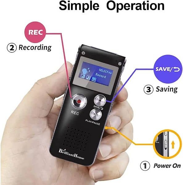 16GB Digital Voice Recorder with Playback 3072KBPS 1