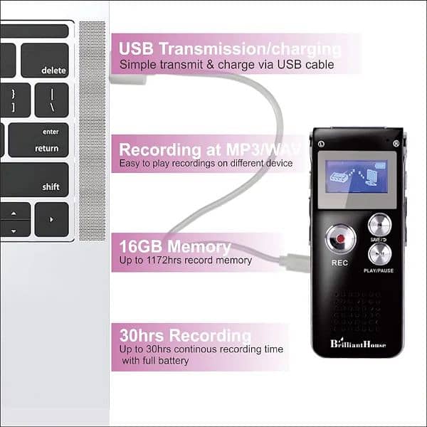 16GB Digital Voice Recorder with Playback 3072KBPS 4