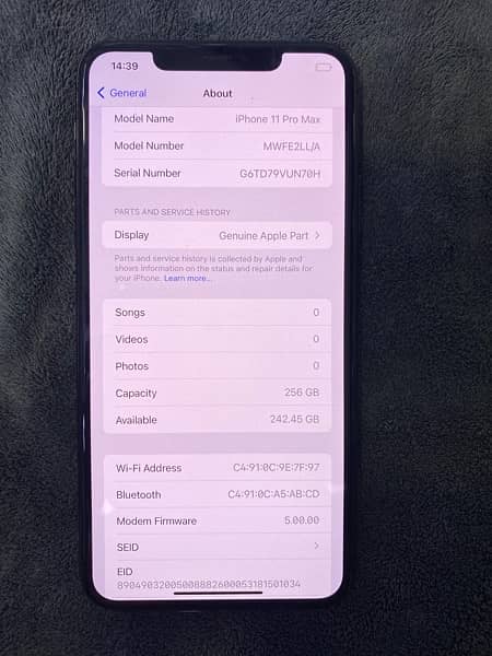 Iphone 11 ProMax. 256gb Factory Unlock. (Nonpta) Grey 96% battery LLA 3