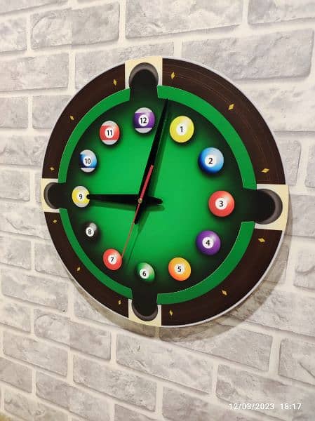 snooker wall clock acrylic with digital printing 1