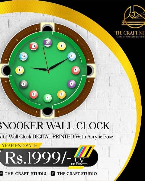 snooker wall clock acrylic with digital printing 2