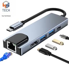 5 in 1 Multi Port (Type-C To Type-C,Usb,LAN,HDMI) Usb Hub 0