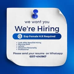 Exp Female H. R Required For Call center
