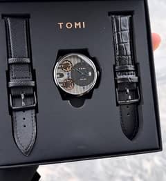 TOMI T-106 Face Gear Dual leather Strap Luxury Watch High Quality