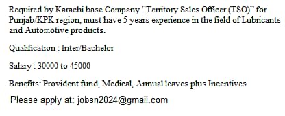Territory Sales Officer (TSO) 0