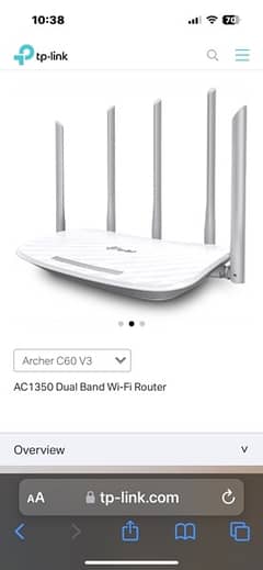TP Link AC 1350 WiFi Router Dual Band/MU-MIMO Archer C60