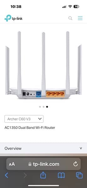 TP Link AC 1350 WiFi Router Dual Band/MU-MIMO Archer C60 1