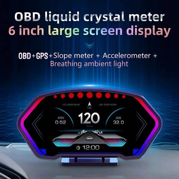 OBD2 +GPS HUD Car Head Up Display Fuel Avg Slop Meter Tachometer Spee 0