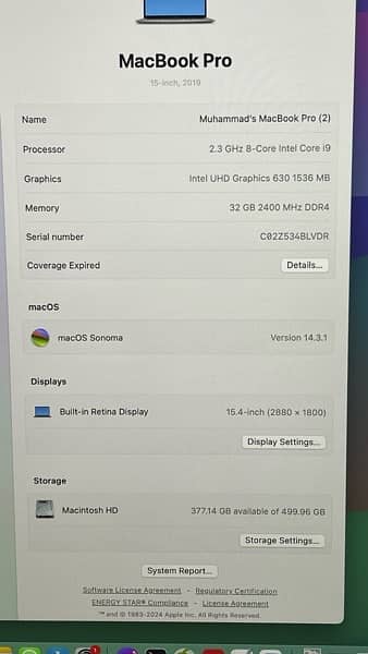 Macbook Pro 2019 i9 13