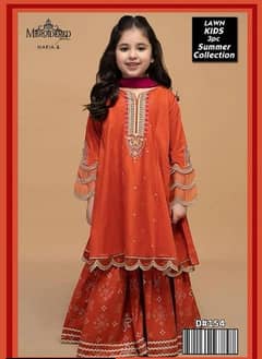 3 pcs lawn embroidery unstitched suit for girls