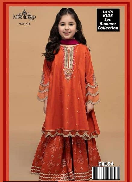 3 pcs lawn embroidery unstitched suit for girls 0