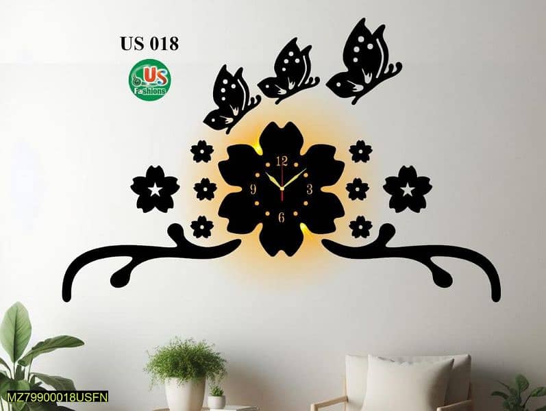 Butterfly Wall clock beautiful with light 1