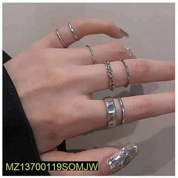 Unisex hip hop Pack of 7 ring's set in silver |with delivery| 0