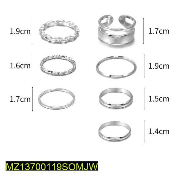 Unisex hip hop Pack of 7 ring's set in silver |with delivery| 5