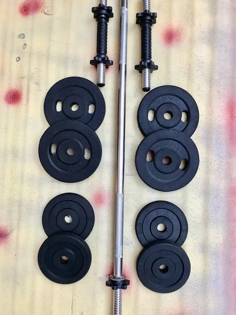 Home gym setup / dumbbell rods / plates / rubber coated plates 1