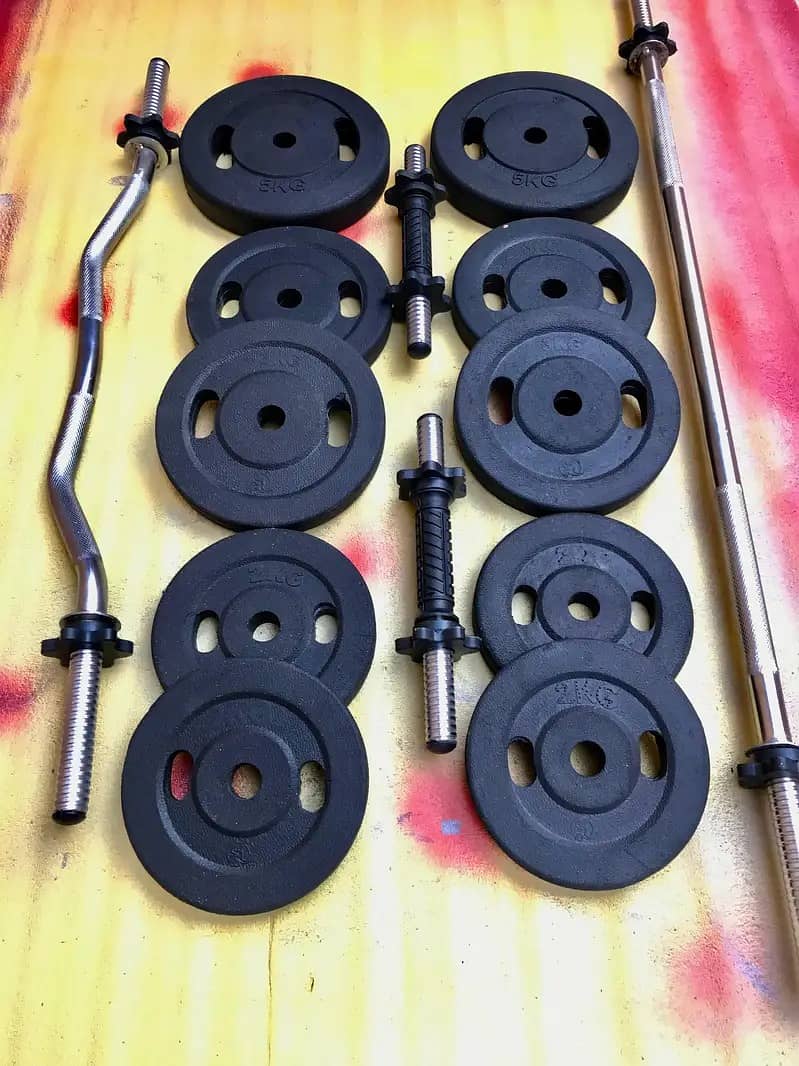 Home gym setup / dumbbell rods / plates / rubber coated plates 5