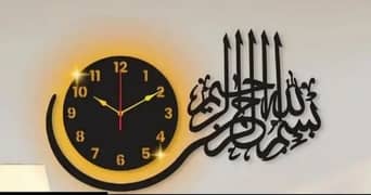 bismillah calligraphy wood clock with light home decor