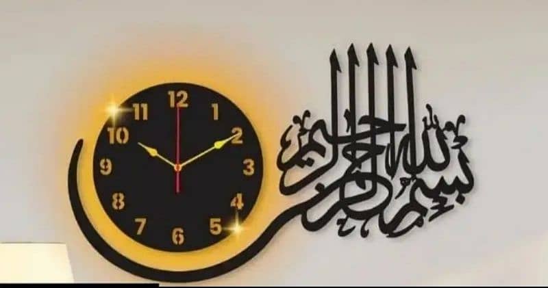 bismillah calligraphy wood clock with light home decor 0