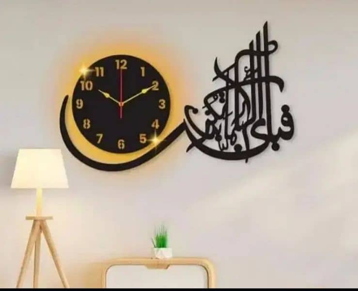 bismillah calligraphy wood clock with light home decor 3