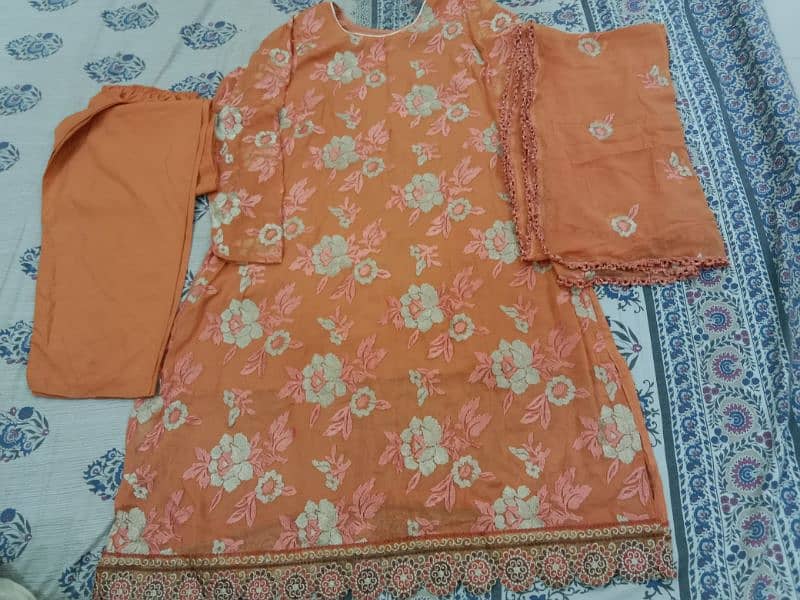 Georgette machine embroidery used/preloved dress 3 PCs 1