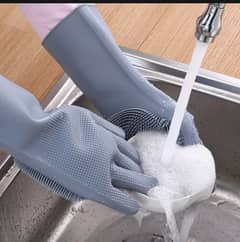 magic Reusable  silicone Gloves with wash scrubber , for cleaning 0