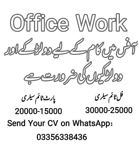 Need 2 Boys and 2 Girls For Office management work In Multan 0