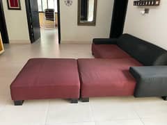 L shaped sofa habbit red and black 0