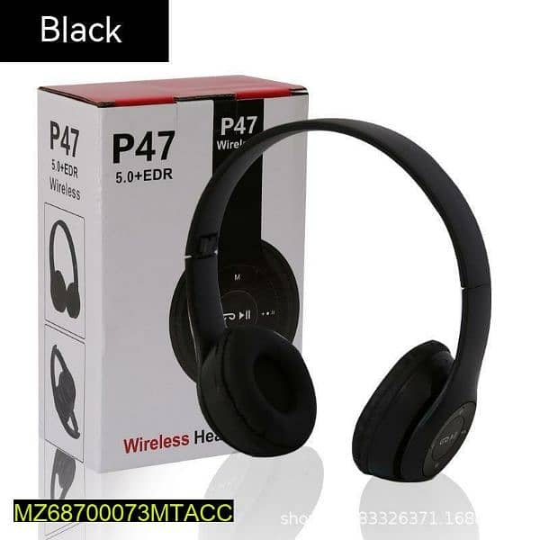 P47 Stero Wired Headphones,Black 4