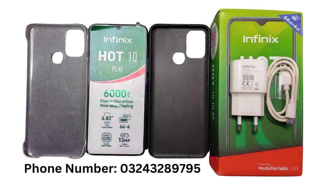 Infinix Hot 10 Play 4GB RAM and 64GB ROM | Box with all Accessories 0