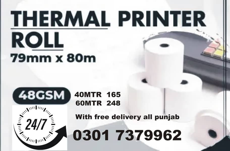 Thermal Printer paper Roll 48 gram 40MTR, 60MTR 0