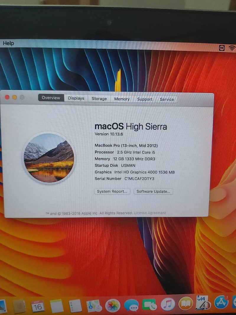 Macbook pro 13 inch mid 2012 12 GB Ram and 128 SSD 7