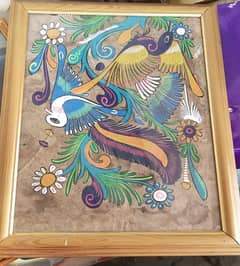Hand Painted Bird Flowers Mexican Folk Art Picture 0